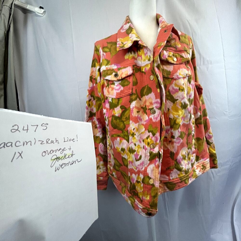 SKU2475 Isaac Mizrahi Live! Women's 1X Multicolor Snap Front Stretch Jacket - Picture 12 of 13